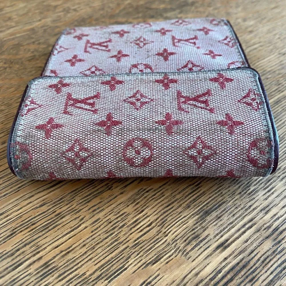 Louis Vuitton Red/Sepia Monogram Lin Porte-Tresor Canvas & Leather Wallet w/COA.